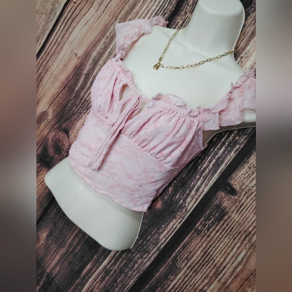 Barbiecore Pink Lace Ruffle Top Size Small - Picture 2 of 4